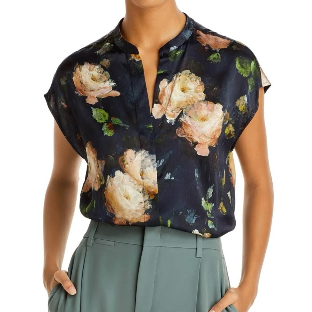 Elie Tahari Painted Rose Silk Shell Top Blouse hidden button up Size XS - Picture 12 of 12